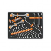 Schaumstoffeinsatz aus EVA mit Maulschlüsseln, tief gekröpften Doppelringschlüsseln und Sechskant-Stiftschlüsseln mit Griff für C45PRO